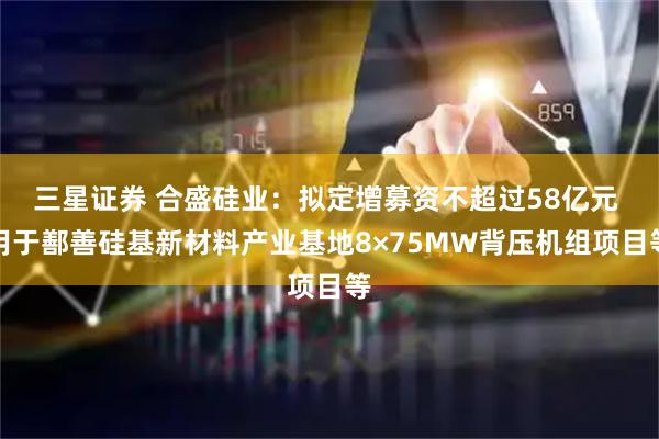 三星证券 合盛硅业：拟定增募资不超过58亿元 用于鄯善硅基新材料产业基地8×75MW背压机组项目等