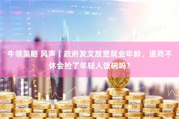 牛领策略 风声｜政府发文放宽就业年龄，退而不休会抢了年轻人饭碗吗？