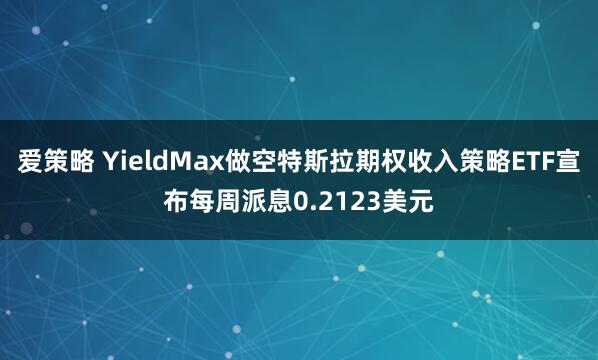 爱策略 YieldMax做空特斯拉期权收入策略ETF宣布每周派息0.2123美元