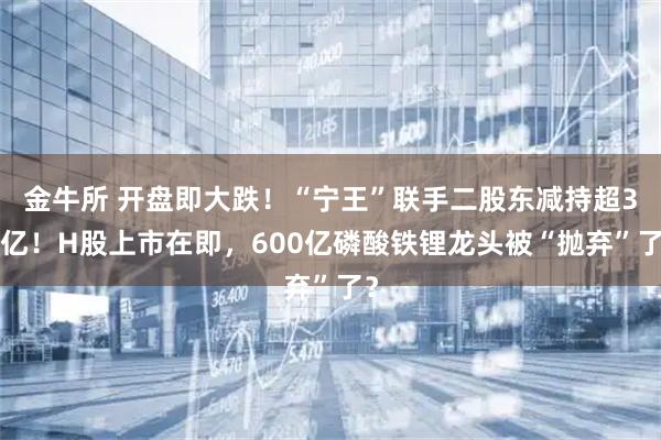 金牛所 开盘即大跌！“宁王”联手二股东减持超38亿！H股上市在即，600亿磷酸铁锂龙头被“抛弃”了？