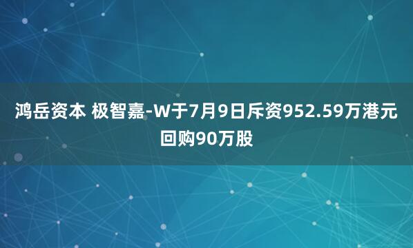 鸿岳资本 极智嘉-W于7月9日斥资952.59万港元回购90万股
